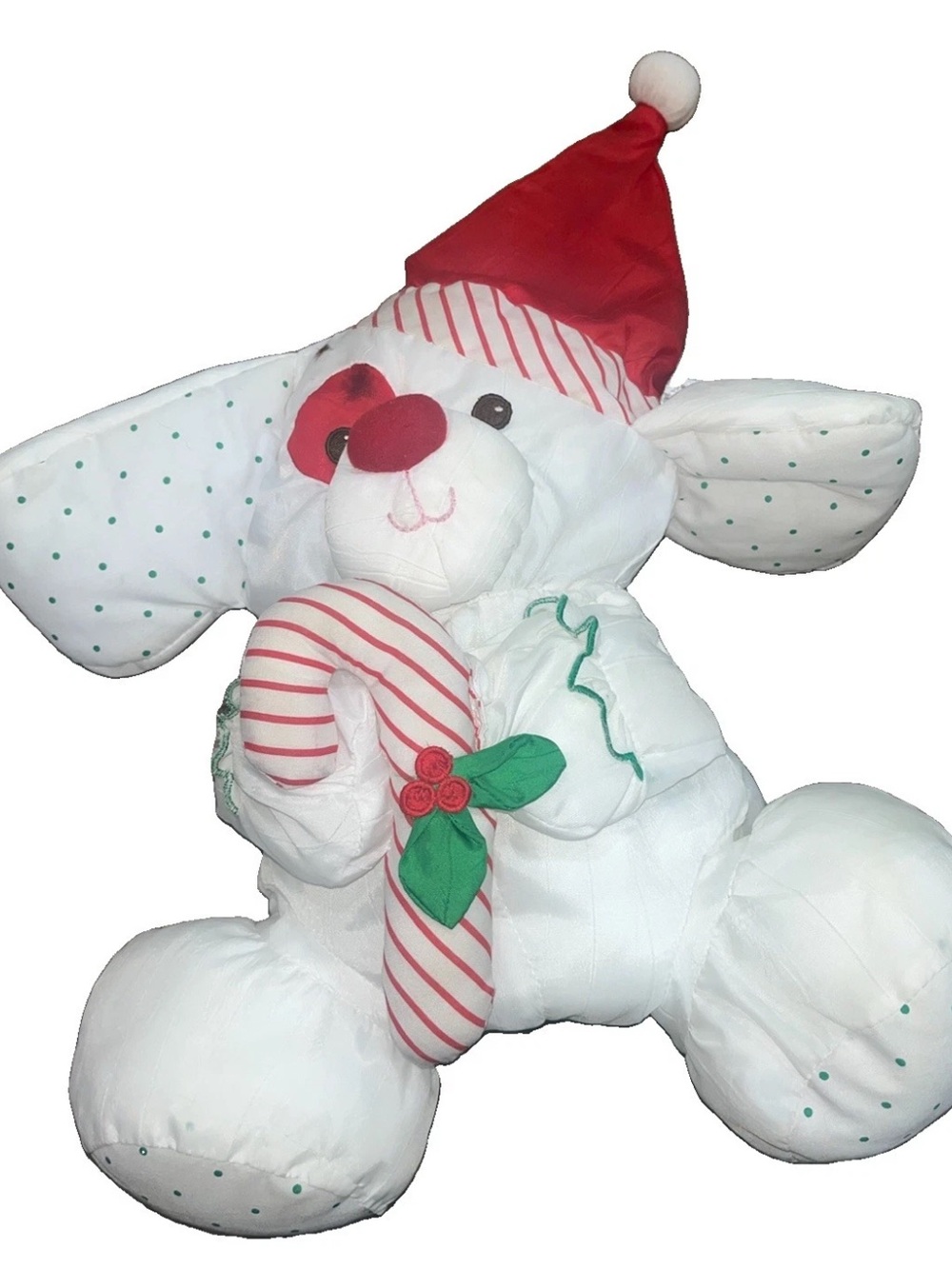 Vintage Fisher Price Puffalump White Christmas Puppy Dog Plush Toy Holiday Santa